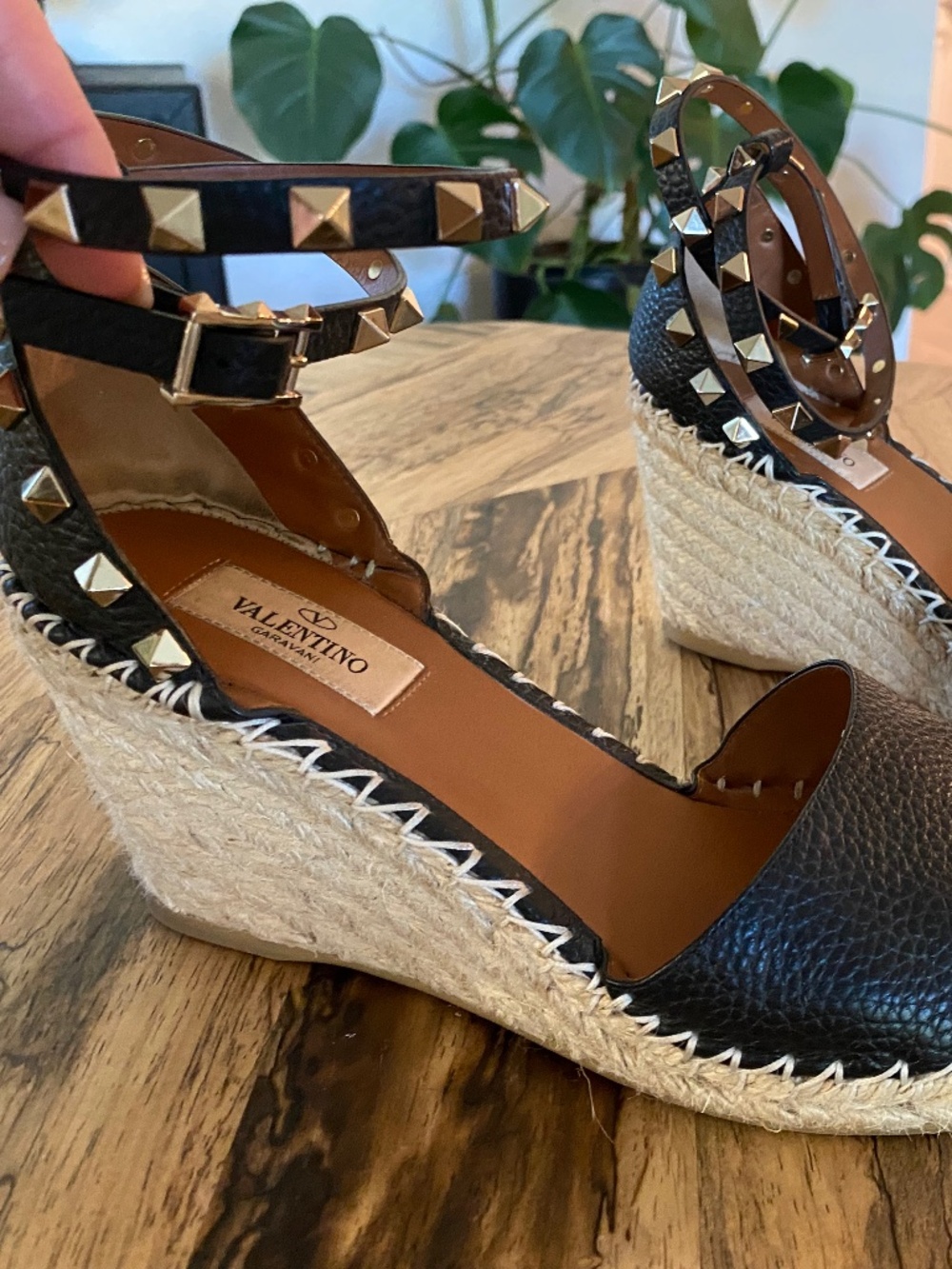 Valentino Garavani espadrille wedge gold studs 38